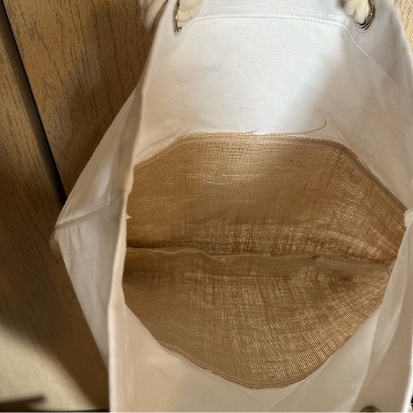 White Canvas And Burlap Tote Bag - Picture 6 of 10